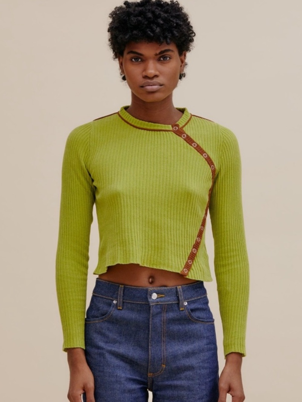 Eckhaus Latta Lime Green Snap Crewneck Sweater - Picture 7 of 8